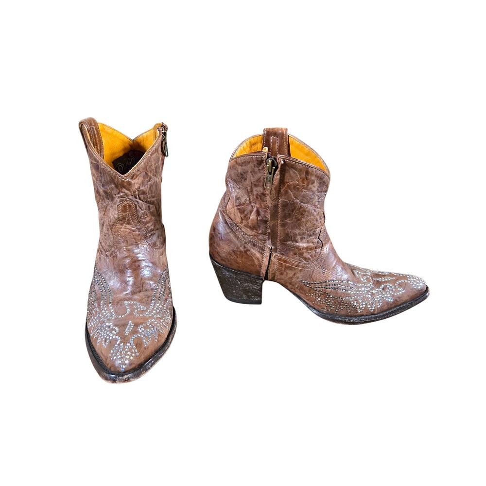 Old Gringo Eagle Swarovski Crystal Brown Distressed Leather Zip Up Boots Size 10